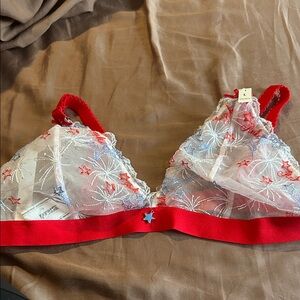 PINK Victoria's Secret Red, White & Blue Sheer Star Lace Bralette